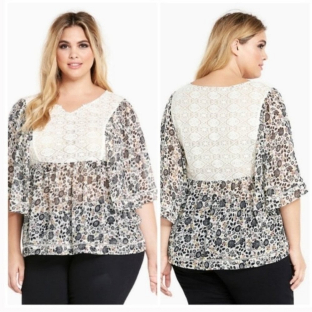 Torrid Chiffon Lace Yoke Top